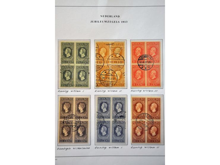 Jubileum 1913, gespecialiseerde collectie gestempeld w.b. nr. 101, nr. 91 in blok van 8 met drukwerkrolstempel, blokken van 4