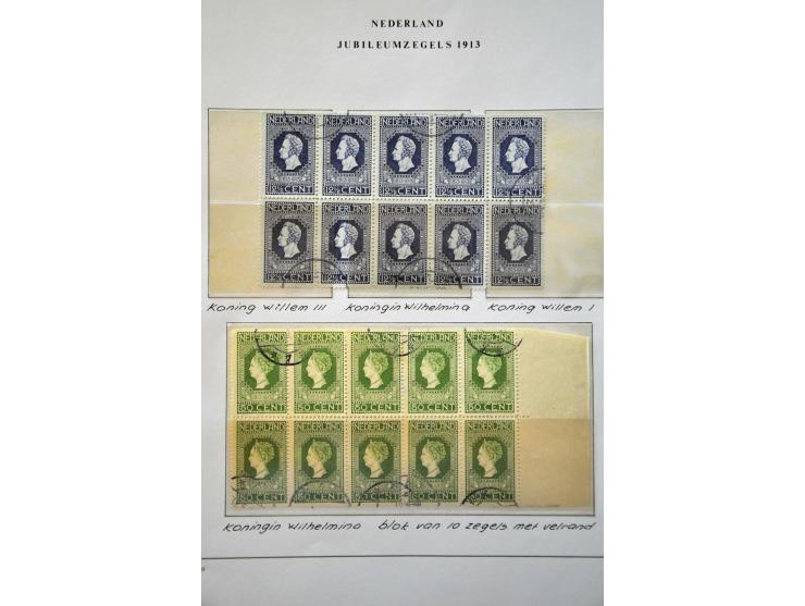Jubileum 1913, gespecialiseerde collectie gestempeld w.b. nr. 101, nr. 91 in blok van 8 met drukwerkrolstempel, blokken van 4