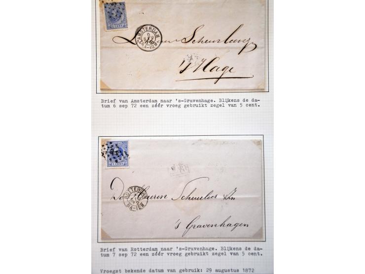 emissie 1872, gespecialiseerde collectie met tandingen, stempels en veel poststukken met beter materiaal, keurig beschreven e