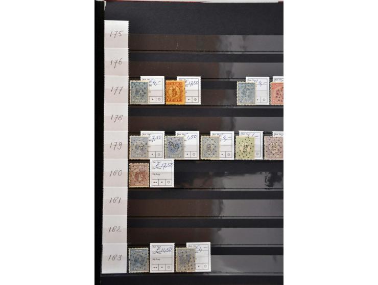 puntstempels, collectie tussen 1-255 op diverse waarden en emissies w.b. mooie afdrukken en betere kantoren, totaal ca. 300 e
