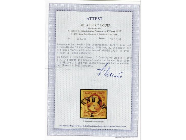 10 cent diepdonkerkarmijn plaat IA met stempel Arnhem A 27-5, genoteerd door van Balen Blanken onder nummer A 2037, pracht ex