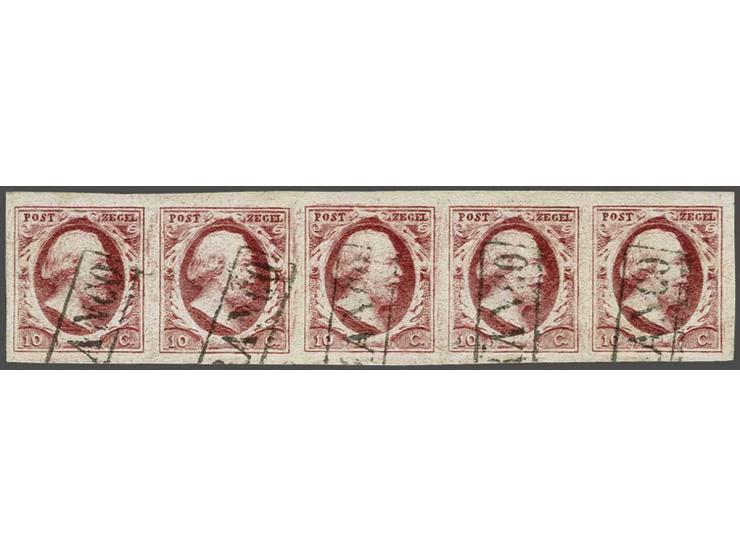 10 cent karmijnroze plaat VII pos. 76-80 in strip van 5, luxe!