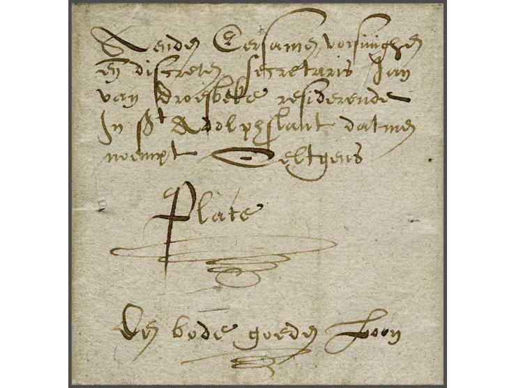 Complete brief Delft 1596 naar Ooltgens Plate met geschreven bemerking De bode goede Loon, zeldzame aanduiding, brief enigszi