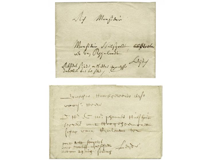 2 frisse expresse omslagen aan de dijkgraaf te Leiden resp. 1654 uit Warmond met Absint sijnde met eene expresse dadelick mae