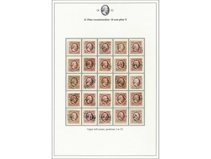 Complete plaatreconstructie van de 10 cent rood plaat X in over het algemeen goede kwaliteit