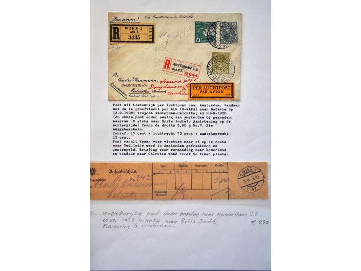 luchtpost, collectie van 11 uit Oostenrijk afkomstige poststukken in 1928 verzonder via de KLM Indië lijn