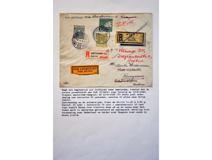 luchtpost, collectie van 11 uit Oostenrijk afkomstige poststukken in 1928 verzonder via de KLM Indië lijn