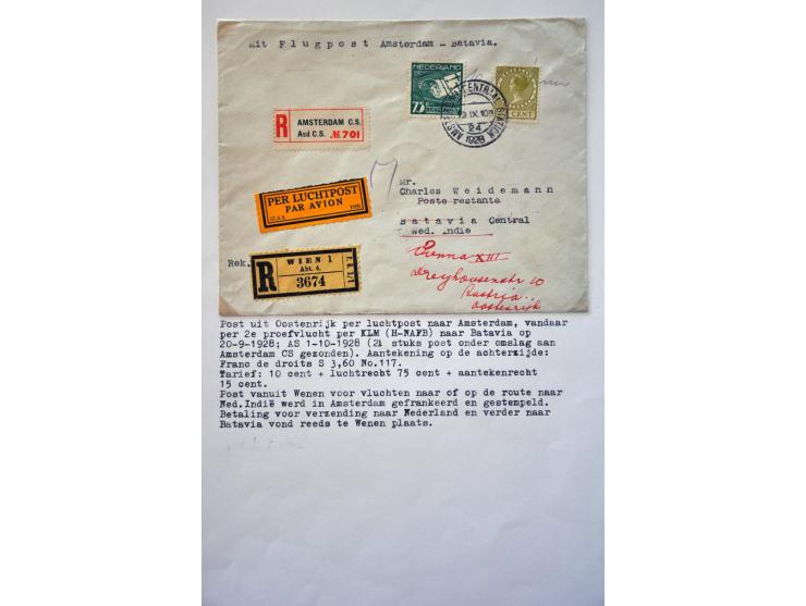 luchtpost, collectie van 11 uit Oostenrijk afkomstige poststukken in 1928 verzonder via de KLM Indië lijn