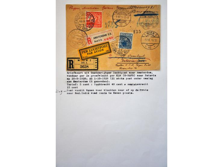 luchtpost, collectie van 11 uit Oostenrijk afkomstige poststukken in 1928 verzonder via de KLM Indië lijn