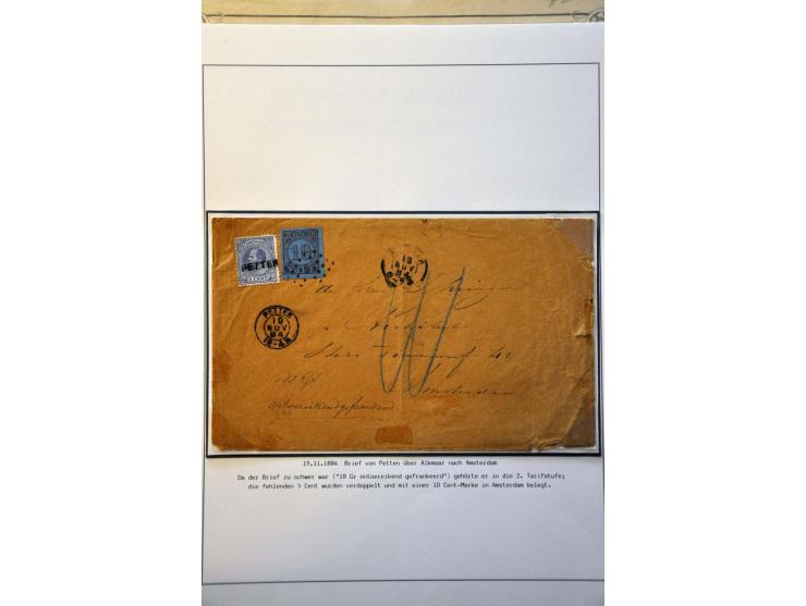 w.b. kleurproef Rijkswapen ½ cent zwart (PC78), langstempel Krommenie op nr. 8, Francotakjestempel Rotterdam op nr. 24, klein
