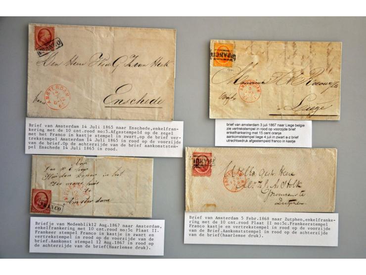 emissie 1864, 18 poststukken in gemengde kwaliteit w.b. buitenlandse bestemmingen (o.a. nr. 6 enkelfrankering naar Luik)