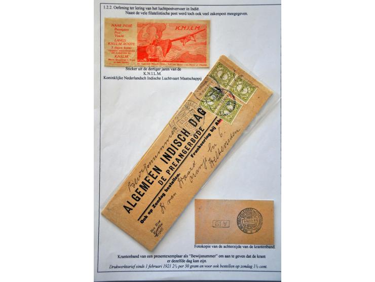 5 poststukken 1923 met VLIEGPOST stempels Batavia, Bandoeng en Weltevreden w.b. krantenbandje met 5 ex. 1 cent en dubbelbrief