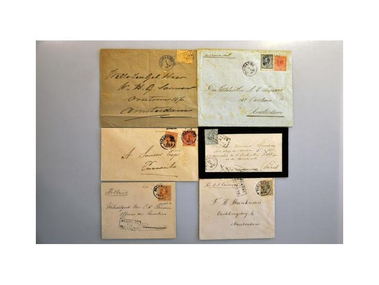 5 poststukken 1923 met VLIEGPOST stempels Batavia, Bandoeng en Weltevreden w.b. krantenbandje met 5 ex. 1 cent en dubbelbrief