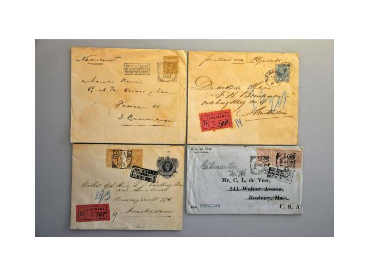 5 poststukken 1923 met VLIEGPOST stempels Batavia, Bandoeng en Weltevreden w.b. krantenbandje met 5 ex. 1 cent en dubbelbrief