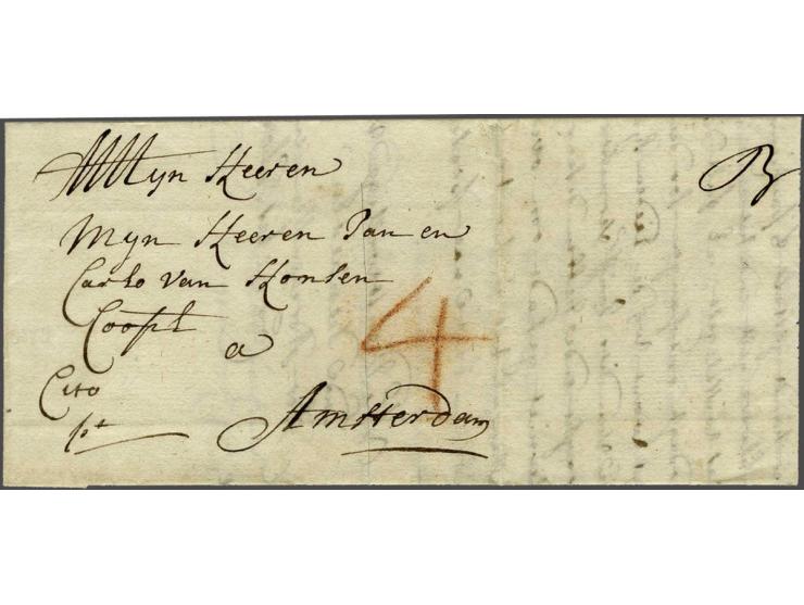 Complete frisse brief Rijsbergen-Amsterdam 9 september 1709, via Breda (geschreven B achterzijde), port 4 Stuiver