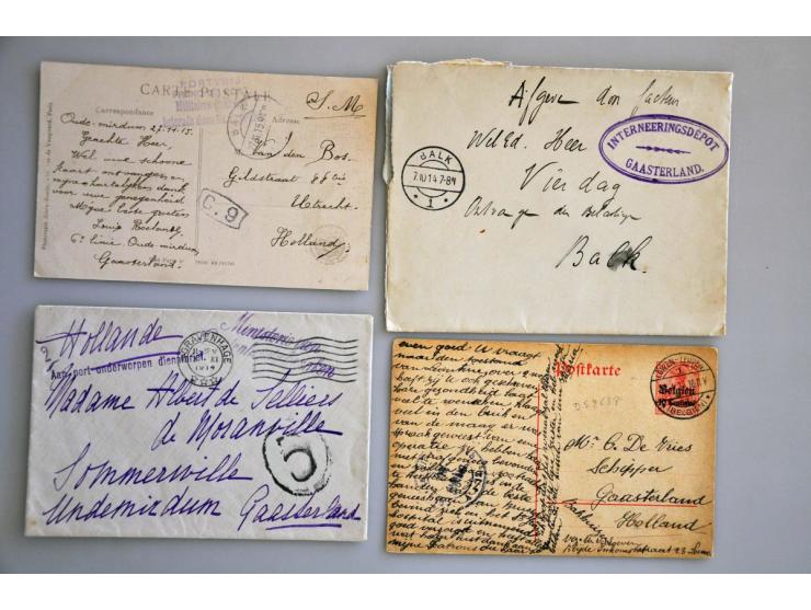 Kamp Gaasterland poststukken (17 ex.) w.b. Rijks-Interneringsdepot, Interneringsdepot Gaasterland etc. 1914-1916 en iets docu
