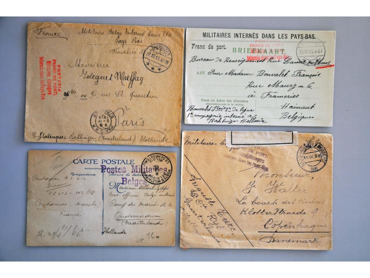 Kamp Gaasterland poststukken (17 ex.) w.b. Rijks-Interneringsdepot, Interneringsdepot Gaasterland etc. 1914-1916 en iets docu
