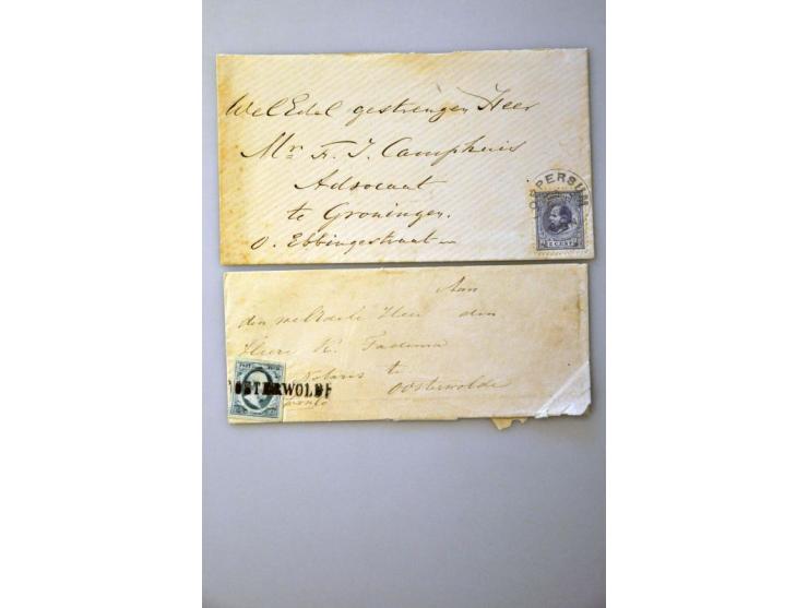 poststukken (ca. 500 ex.) w.b. port, dienst, pakketkaarten, 3e emissie, De Ruyter etc. in doos