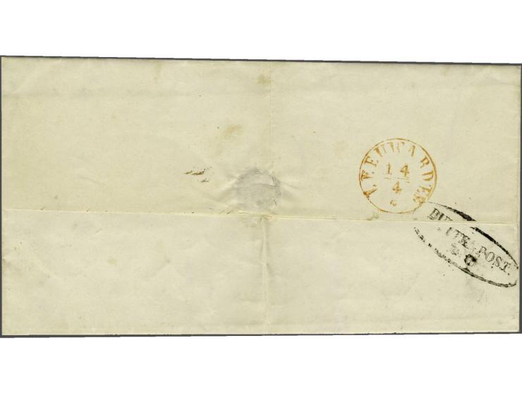 BUITENPOST D.W. ovaal distributiestempel op achterzijde brief Kollum Leeuwarden 21 april 1850 (aankomststempel 14/4), enig be
