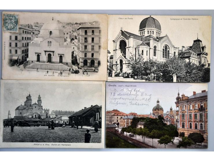 Judaica 84 ex. zeer oude w.b. veel betere synagogen en enkele documenten in doosje