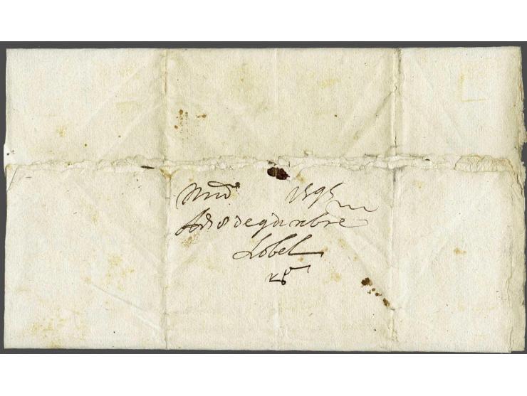 Complete frisse brief Middelburg 9 october 1595 naar Corsini Londres met geschreven aanduiding ppto (porto pagato, port vooru