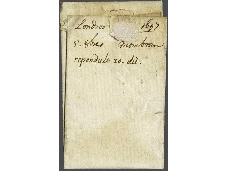 Complete frisse (Franstalige) brief van Londres 5 octob 1697 naar Bruxelles, port VI sols