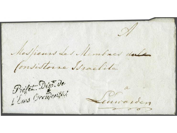 Complete frisse brief Groningen 19 juillet 1813 aan Messieurs les Membres Consistoire Israelite a Leuwarden met portvrijdom P