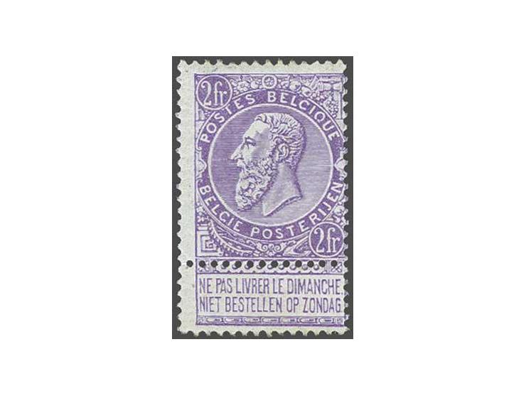 Leopold II met fijne baard 2 frank paars op wit, cat.w. 660