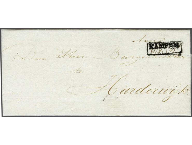 Complete vouwbrief 23-11-1835 vervoerd door de diligencedienst van Bouritius met stempel Kampen in kastje in zwart, zeer fris