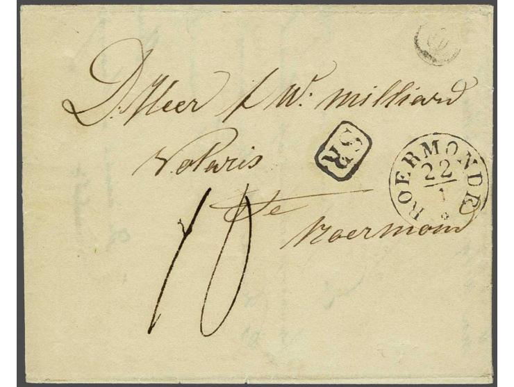 Limburgse plattelandspost. Complete vouwbrief van Buggenum 21-1-1840 naar Roermond met SR in kastje (Service Rurale) en zwak 