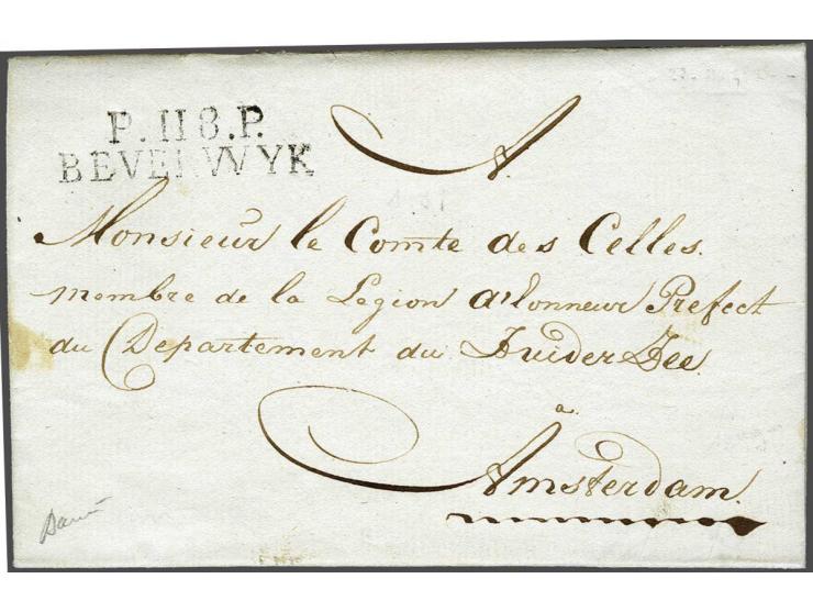  P.118.P. BEVERWIJK pracht afdruk op brief Membre de l'Église Israeliques 21 Fevrier 1812 naar Amsterdam, portvrij