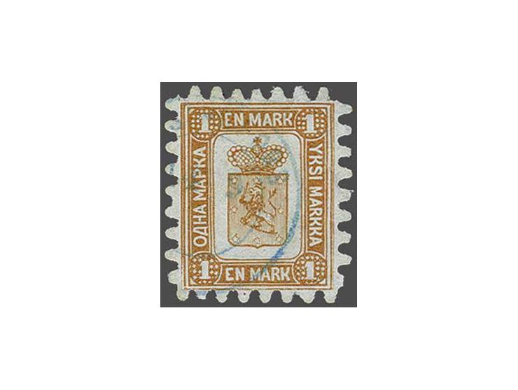 Coat of Arms 1 mark yellow brown with roulette perforation type B, fine/very fine (1 tooth tip missing) with 1997 Lasse Niels