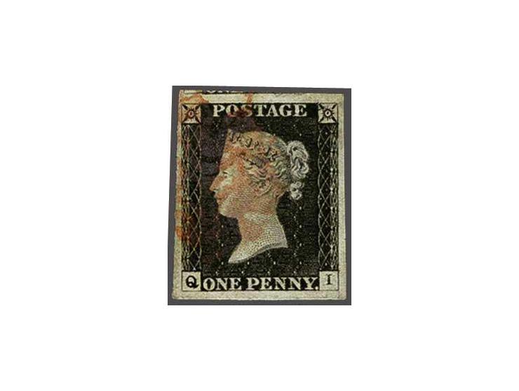 1840 penny black plate 2 lettered QI with oily red Maltese cross, a fine to very fine ex., cat.v. £ 425 
