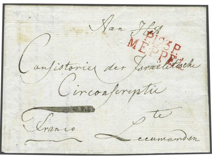  P.123.P. MEPPEL pracht afdruk in rood op frisse complete brief van Hogeveen 3 September 1813 aan het Consistorie der Israeli
