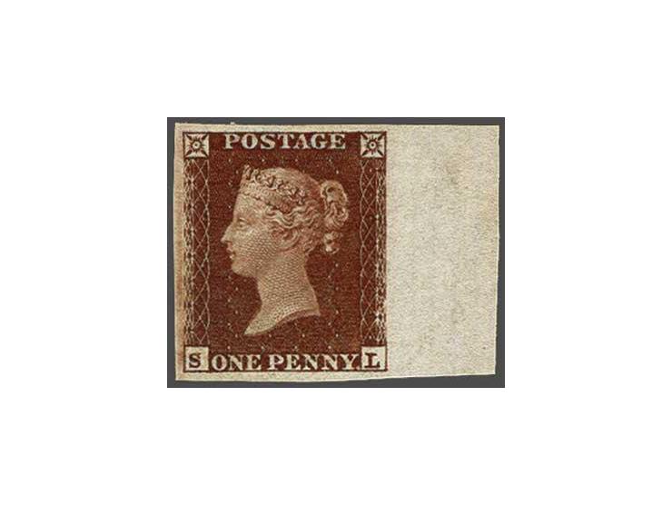 Victoria 1854 1d red brown imperforate right hand marginal imprimatur lettered SL, a very fine unused ex., very scarce, one o