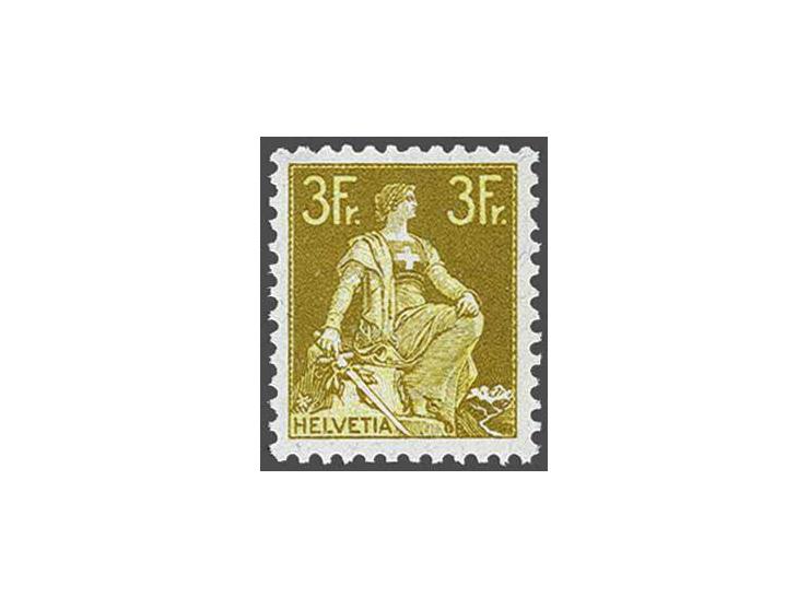 Helvetia with sword 3 Fr. olive-yellow, a very fine unmounted mint ex., Zumstein 116 cat.v. CHF 1000 