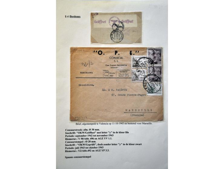 World War II, German censor 'y' Bordeaux, collection with 9 letters, well described on exhibition pages including Riemer Y-01