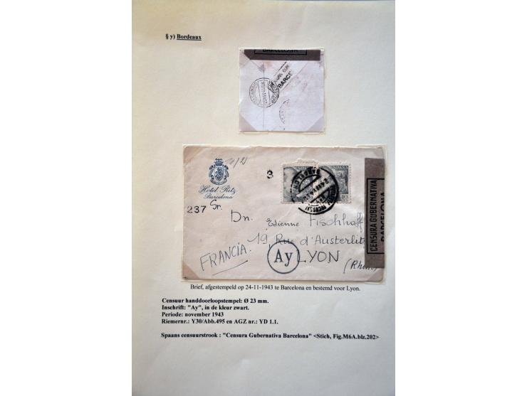 World War II, German censor 'y' Bordeaux, collection with 9 letters, well described on exhibition pages including Riemer Y-01