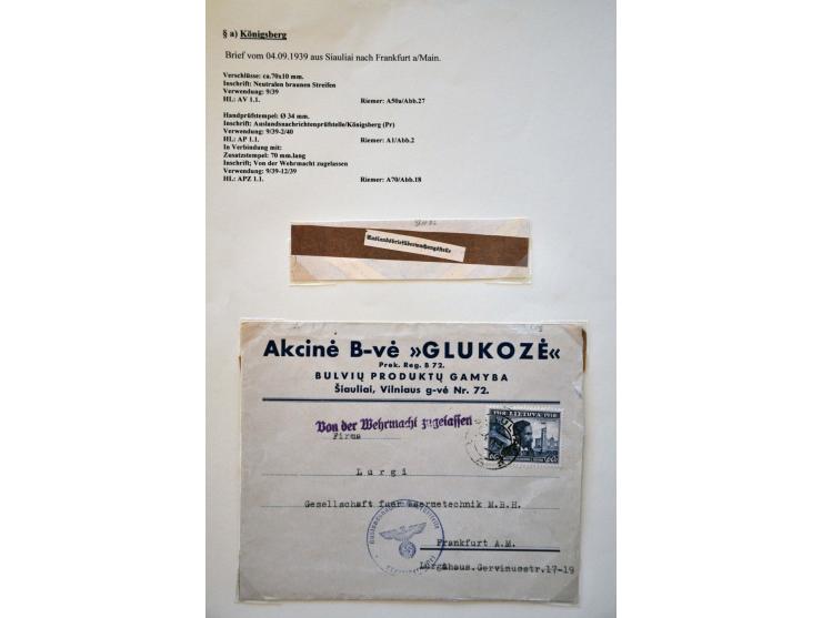 World War II, German censor 'a' Königsberg, collection with 12 letters from 1 September 1939 till March 1943, very well descr