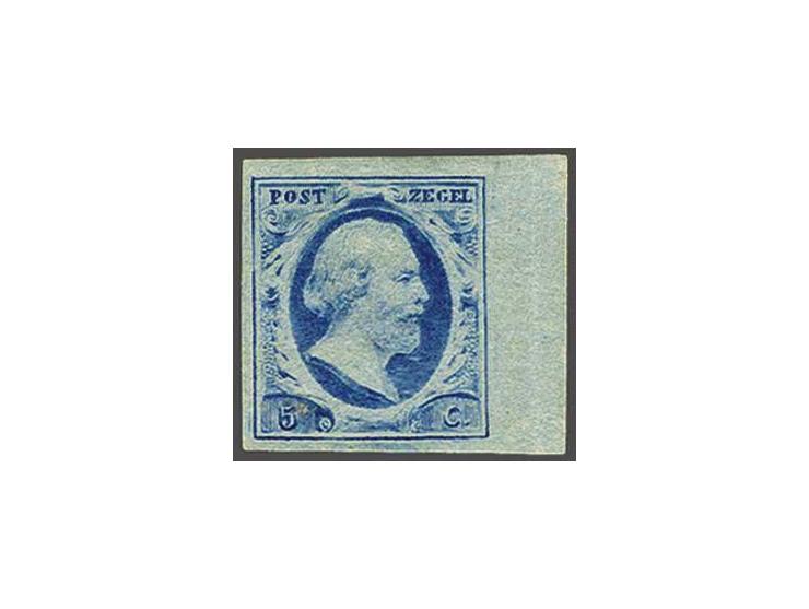5 cent blauw plaat VI pos. 85 op dun papier met velrand, pracht ex. met volle originele gom, cat.w. 600