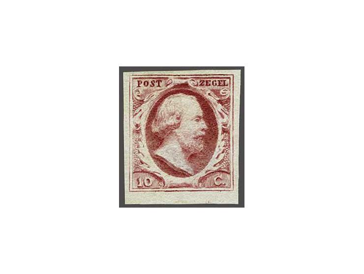 10 cent karmijn plaat I pos. 46, fris pracht ex. met certificaat NVPH 1977, cat.w. 675
