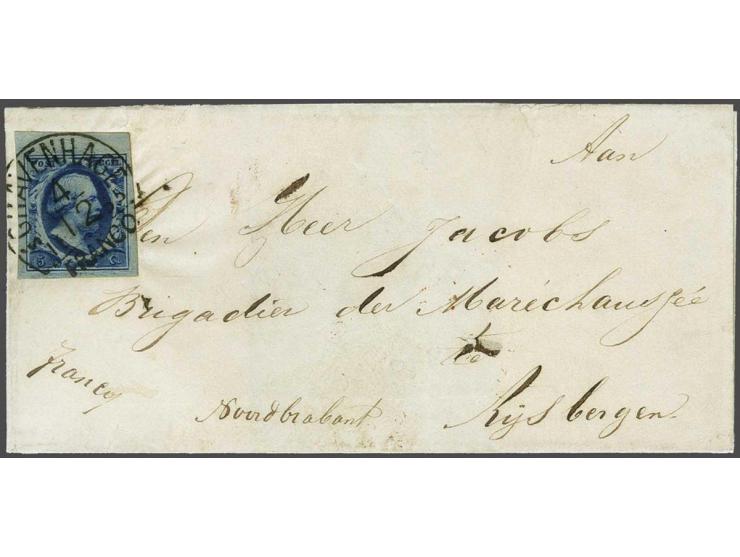 5 cent donkerblauw plaat III pos. 78 met velrand op briefomslag van Den Haag 4-12-1855 via Breda naar een Brigadier der Marec