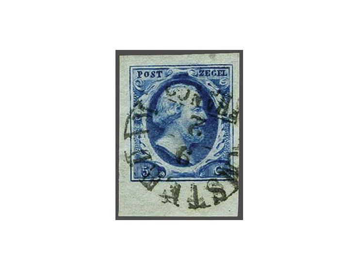 5 cent donkerblauw plaat I pos. 22 met velrand, pracht ex.
