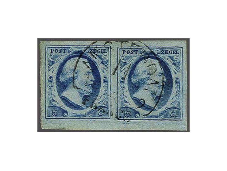 5 cent blauw plaat III pos. 72-73 in paar, pracht ex.