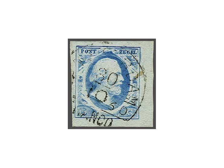 5 cent blauw plaat IV pos. 100 met hoekvelrand, pracht ex. Herkomst: collectie Reed (1995)