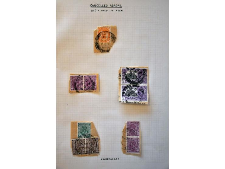 Cijfer 12½ cent rood, Posthoorn 2½ cent blauwgroen en opruimingsuitgifte 1 gulden ultramarijn en bruin op pakketkaart van Ker