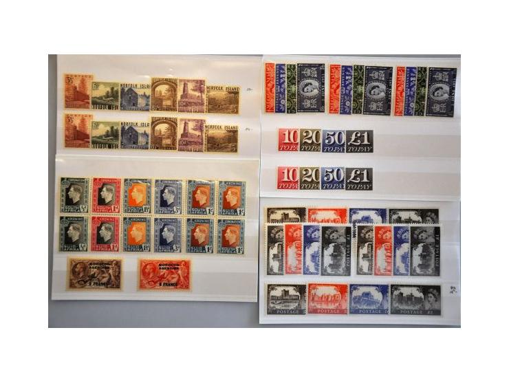 Opruimingsuitgifte 10 op 17½ cent ultramarijn en bruin en 10 op 22½ cent bruin en olijfgroen met hoekvelrand en drukkertekens