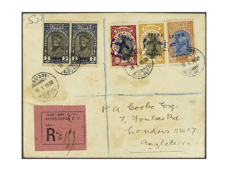 5 cent donkerblauw plaat III pos. 85 (?) en 15 cent donkeroranje pos. 69-70 in paar en pos. 72 op briefomslag van Amsterdam 1