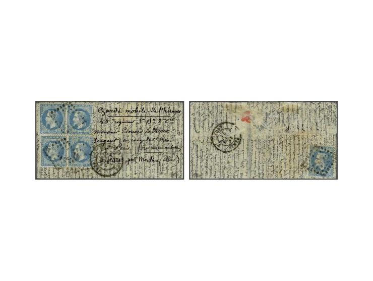 15 cent oranje (2x) op briefomslag van Wageningen 4-12-1864 over Emmerich en Basel naar Zürich, pracht ex. (iets smoezelig en