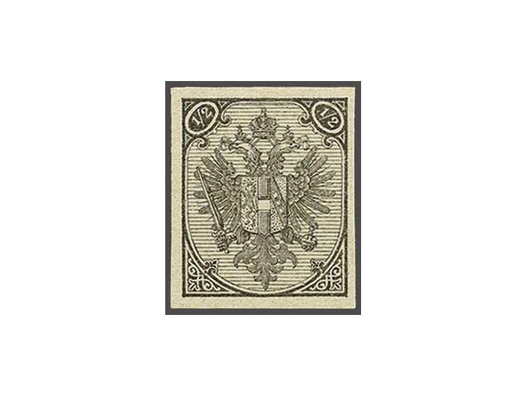Coat of Arms 2-25 kreuzer, proofs in the chosen colours on thin white paper, all with sheet margin, and ½ and 1 kreuzer in th